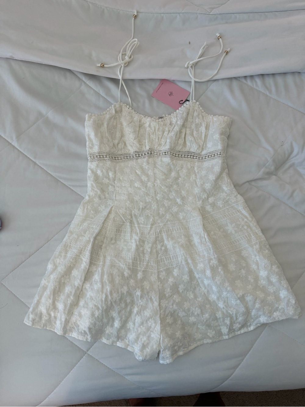 Hello Molly White Lace-Trim Floral Romper